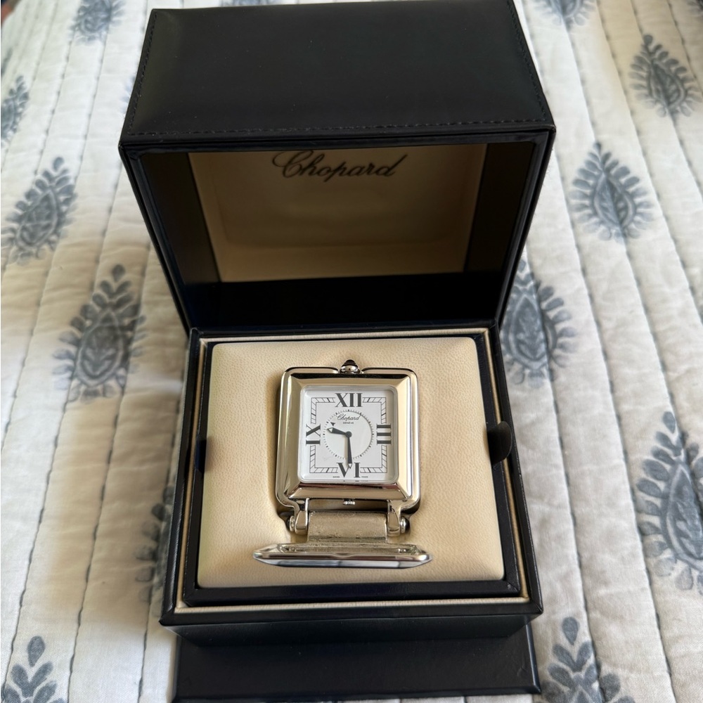 Chopard Silver Square Clock in Display Box